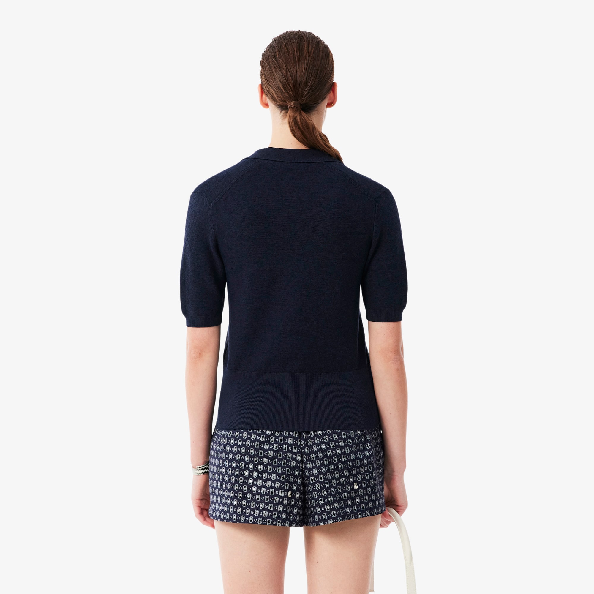 Regular Fit Open Neck Badge Accent Knit Polo Shirt