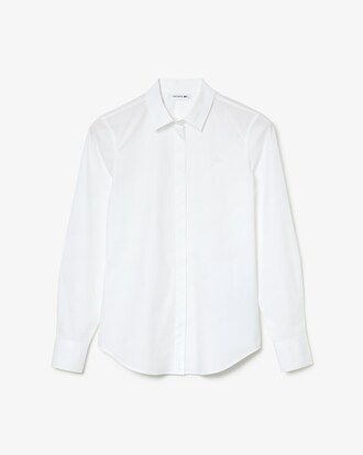 Camisa de popelina de algod&oacute;n el&aacute;stico con corte entallado para mujer