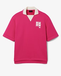 Runway Badge Accent Oversized Satin Polo Shirt