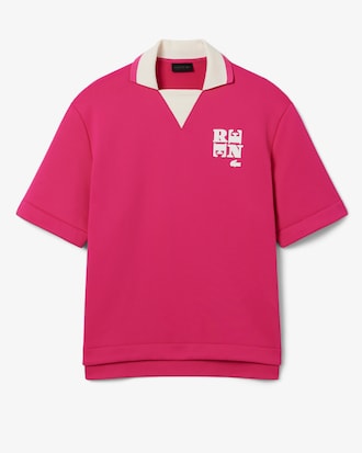 Runway Badge Accent Oversized Satin Polo Shirt