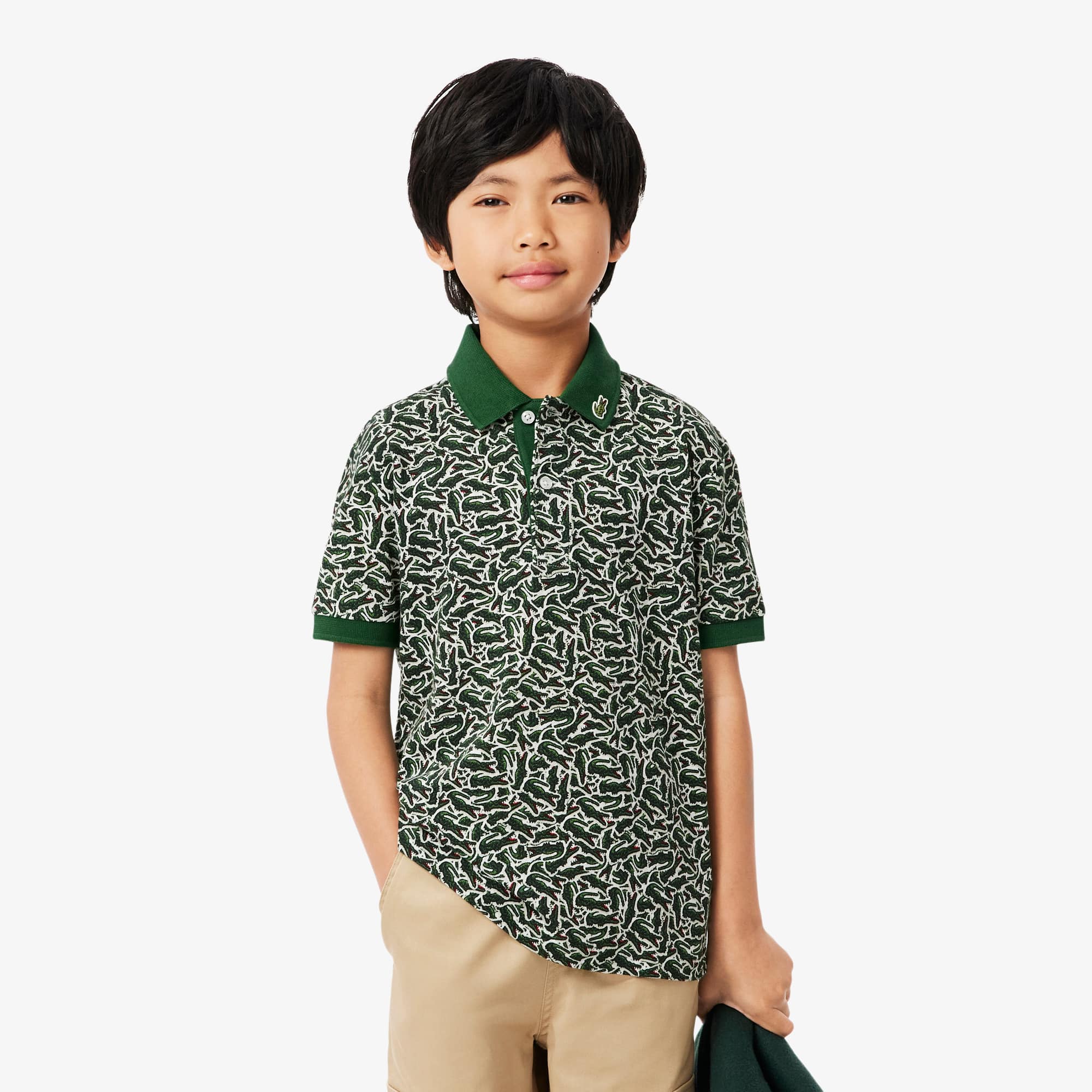 Lacoste Crocodile Print Piqué Polo Shirt Verde