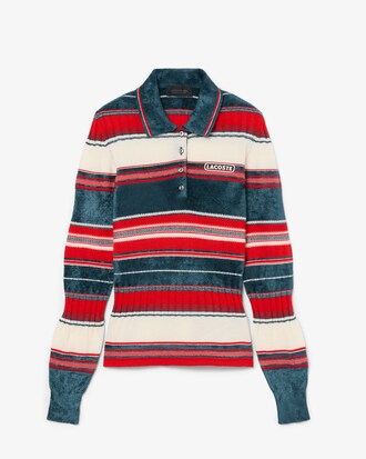 Runway Textured Striped Polo Collar Sweater