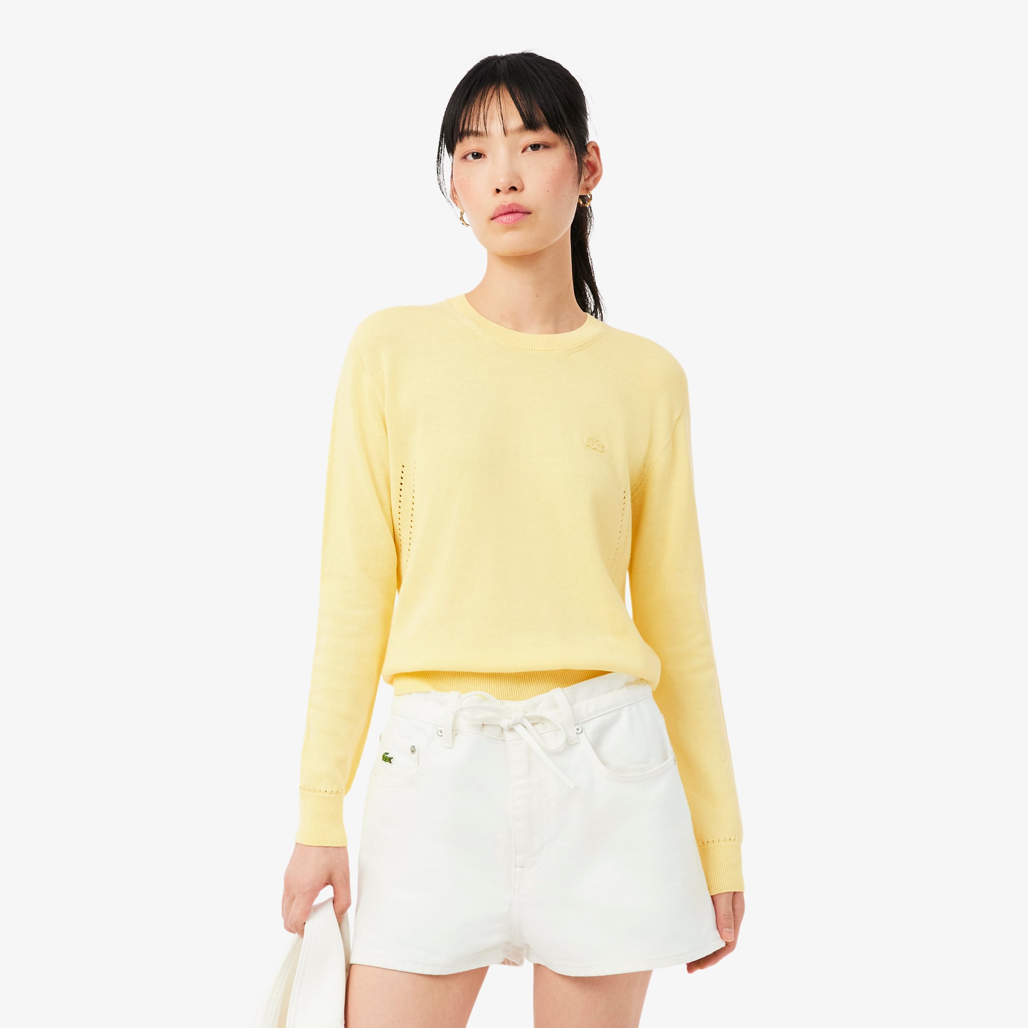 Lacoste Suéter de Cuello Redondo de Tejido 3D Amarillo