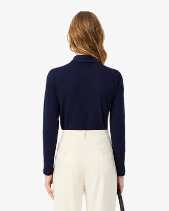 Polo femme slim fit à manches longues en piqué stretch