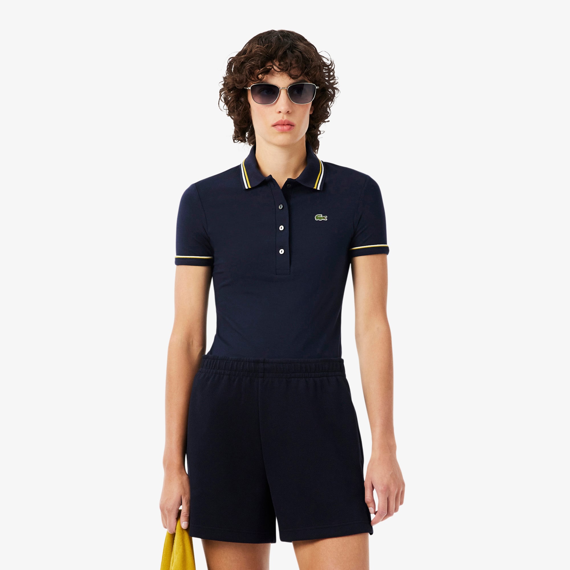 Lacoste Women's L.12.d Slim Fit Trim Detail Polo - M (38) In Blue