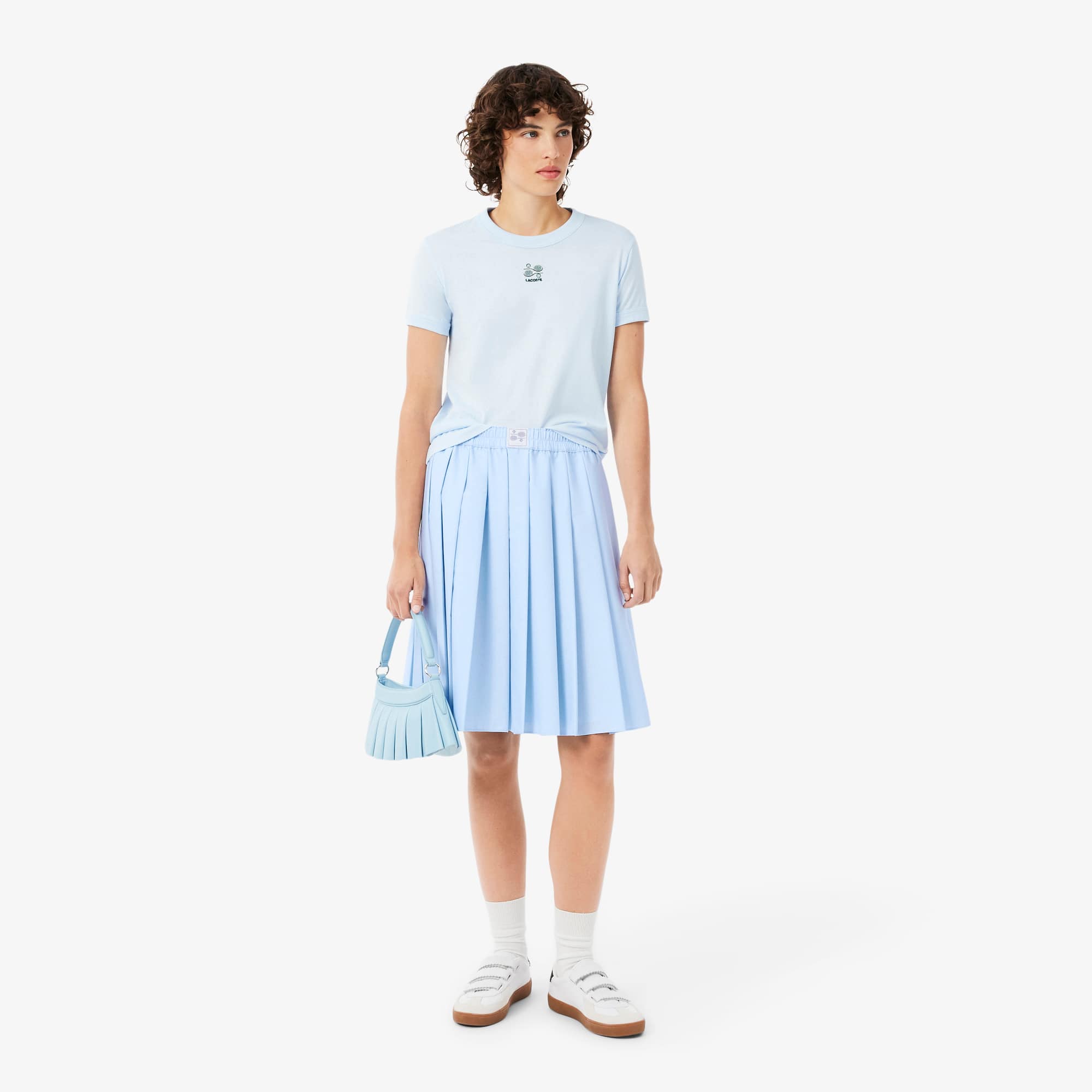 Pleated Petit Piqué Effect Midi Skirt