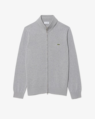 Pull zipp&eacute; &agrave; col montant en coton biologique uni