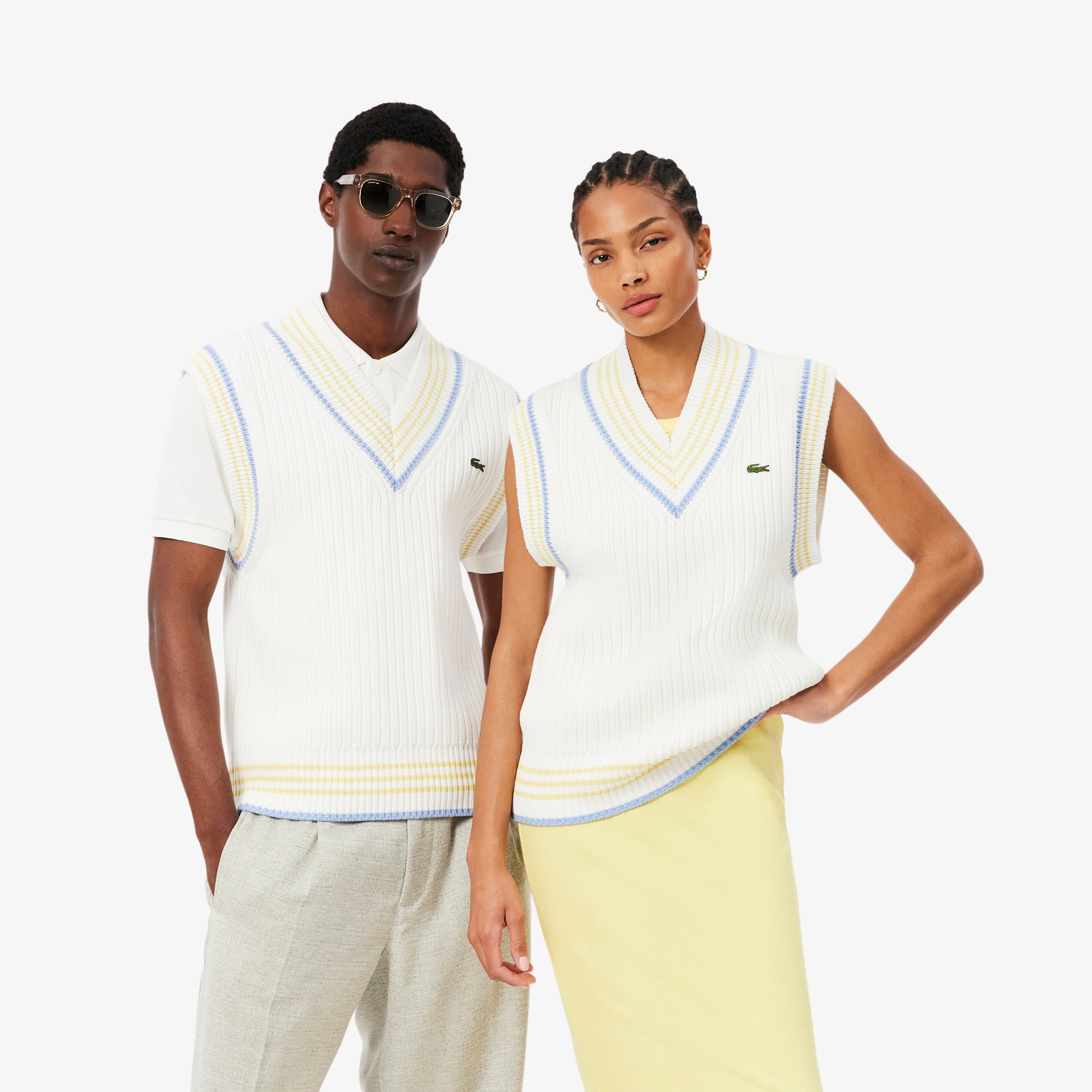 Striped Rib Knit Cotton Sweater Vest - Sweaters & Sweatshirts