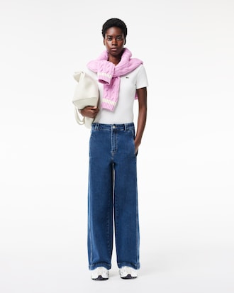 Jeans de mezclilla elásticos con pierna ancha y cintura alta