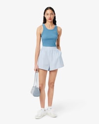 Shorts Para Mujer De Corte Relajado En Popelina Ligera A Rayas