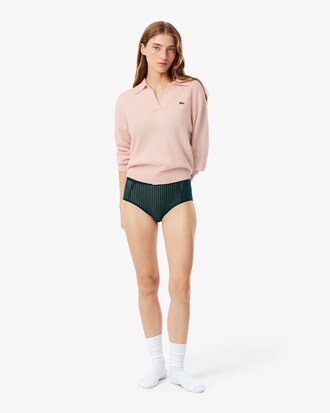 High Waist Velour Stripe Mesh Briefs