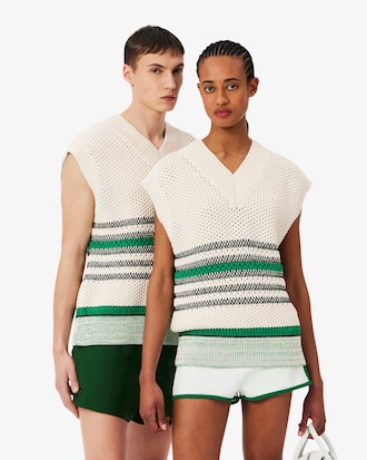 Lacy Striped Piqu&eacute; Sweater Vest