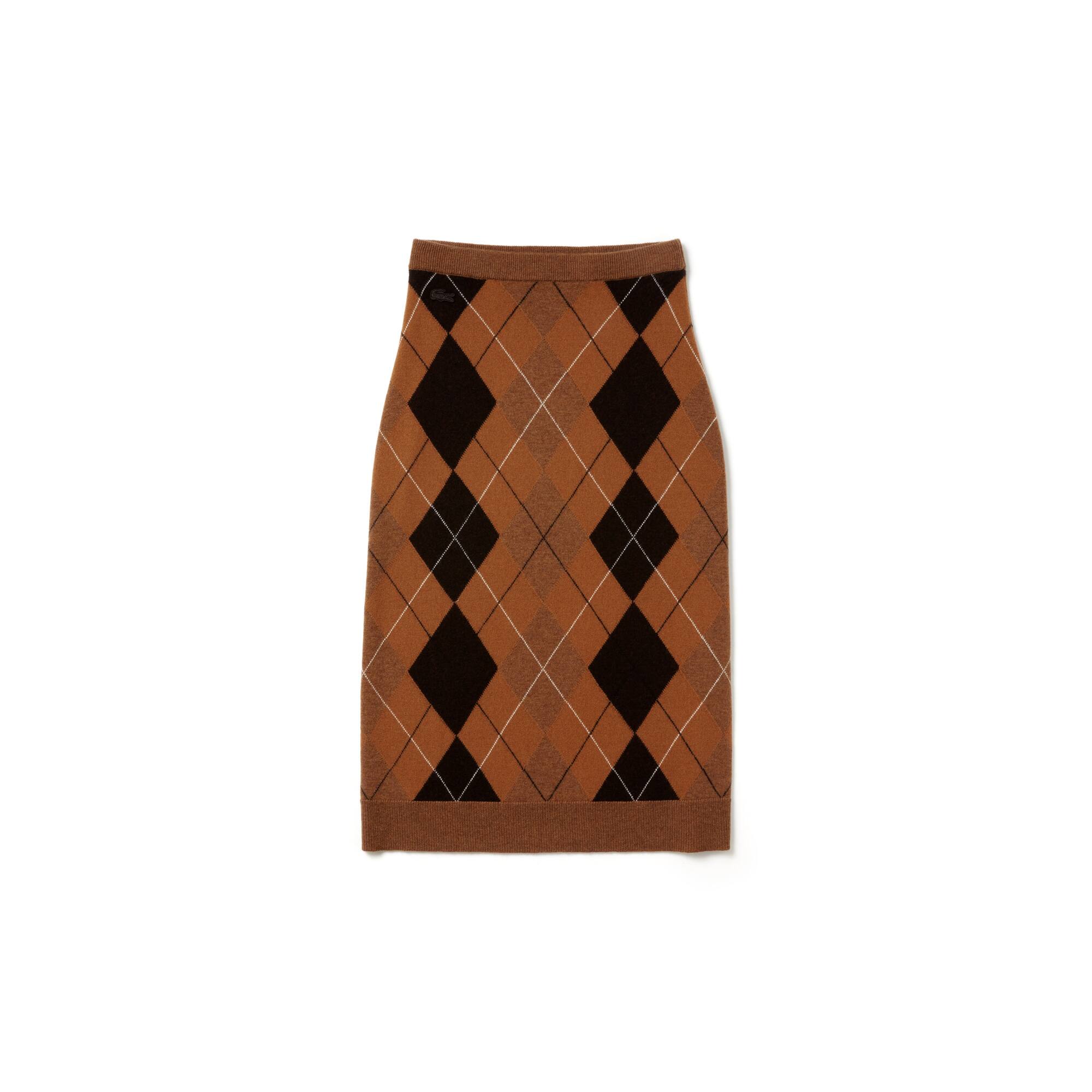 Women's Fashion Show Argyle Wool Jacquard Asymmetrical Skirt