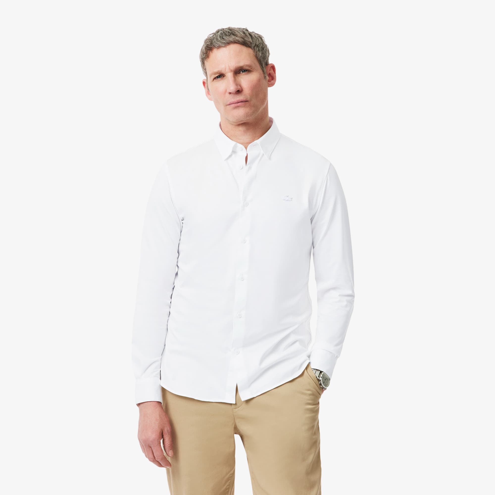 Lacoste Camisa de Algodón Slim Fit Blanco
