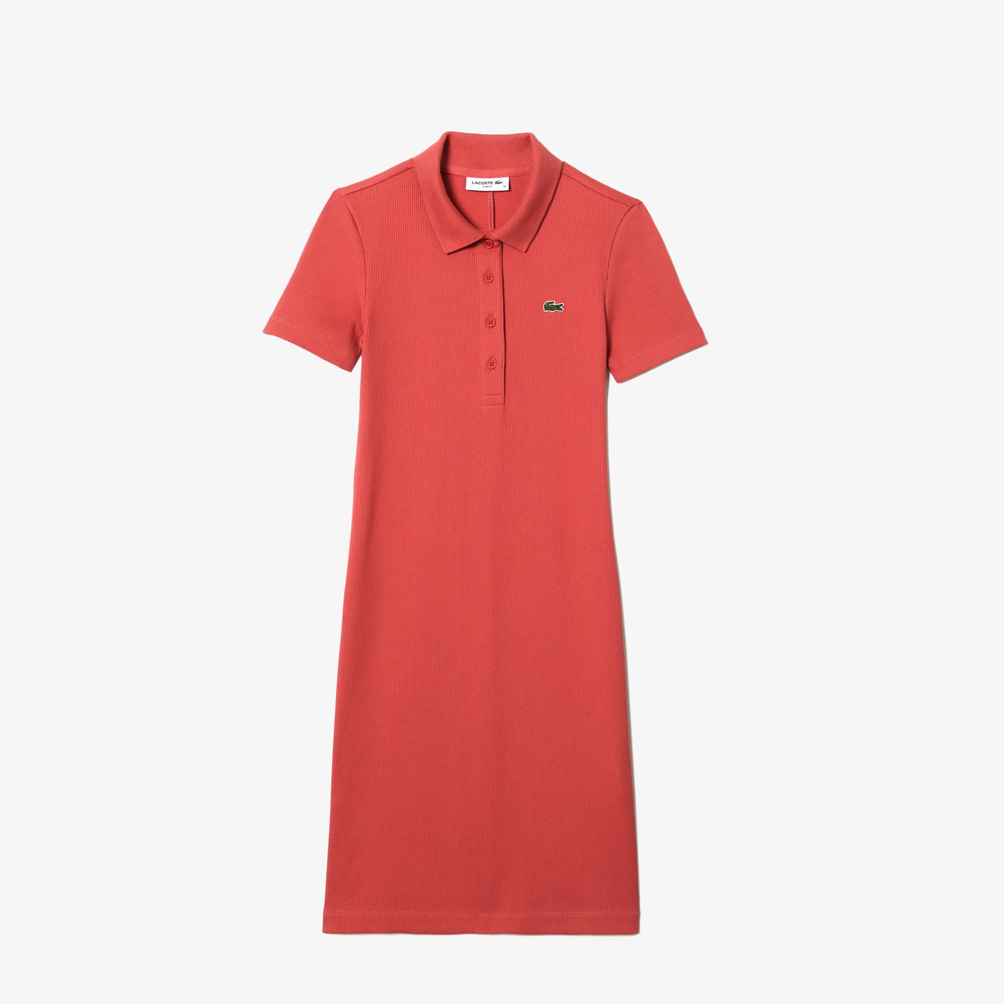 Shop Lacoste Women's Short Sleeved Slim Fit Ribbed Cotton Dress - 34 In Pink