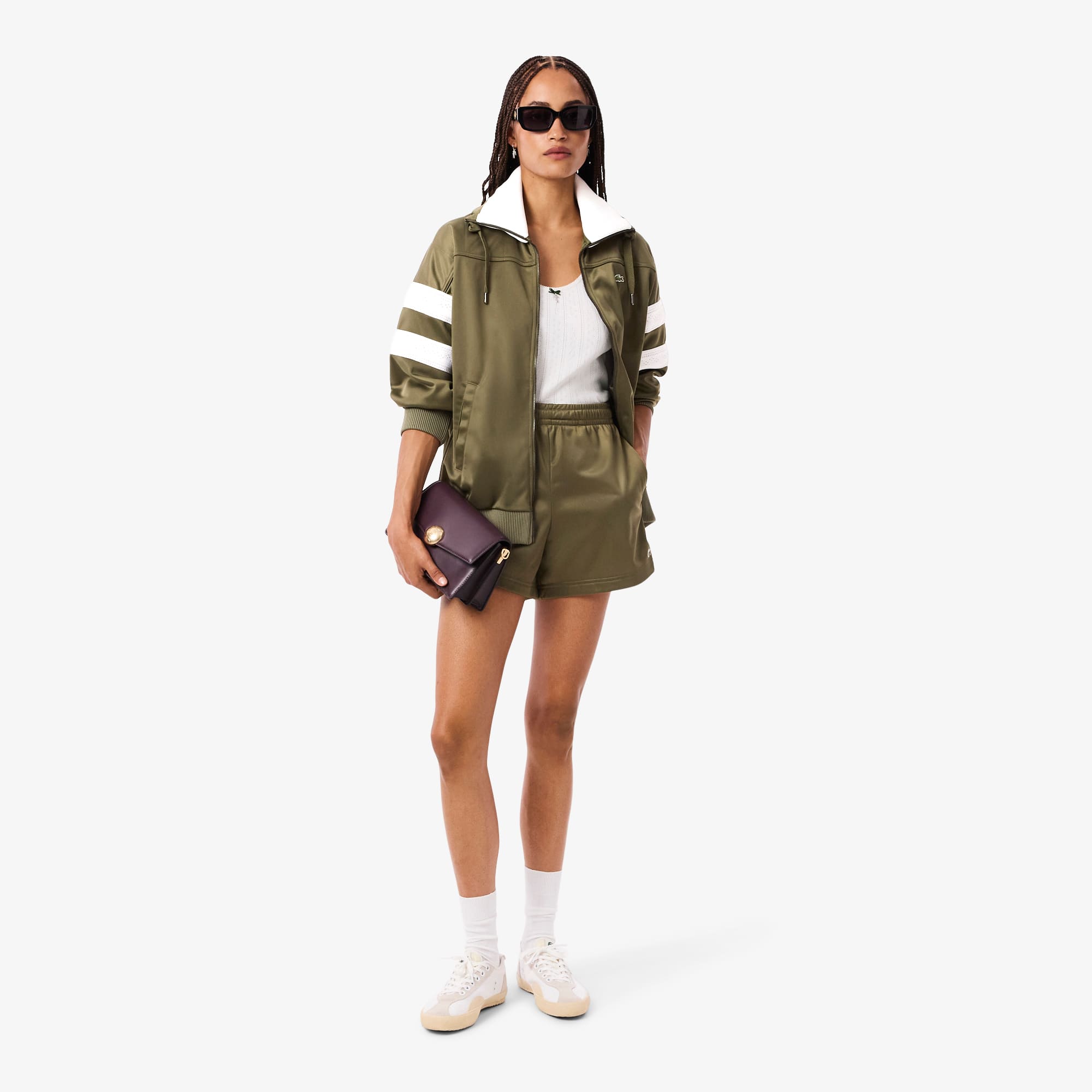 Women's Oversized Pointelle Stripe Satin Sweatshirt - Sweaters