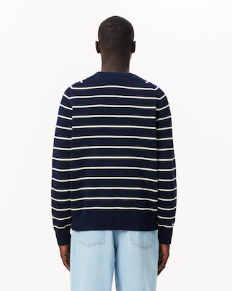 Men's Striped 3D Knit Cotton Crew Neck Sweater 