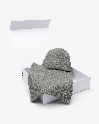 Conjunto de bufanda y gorro de lana jaspeada de canal&eacute; para hombre