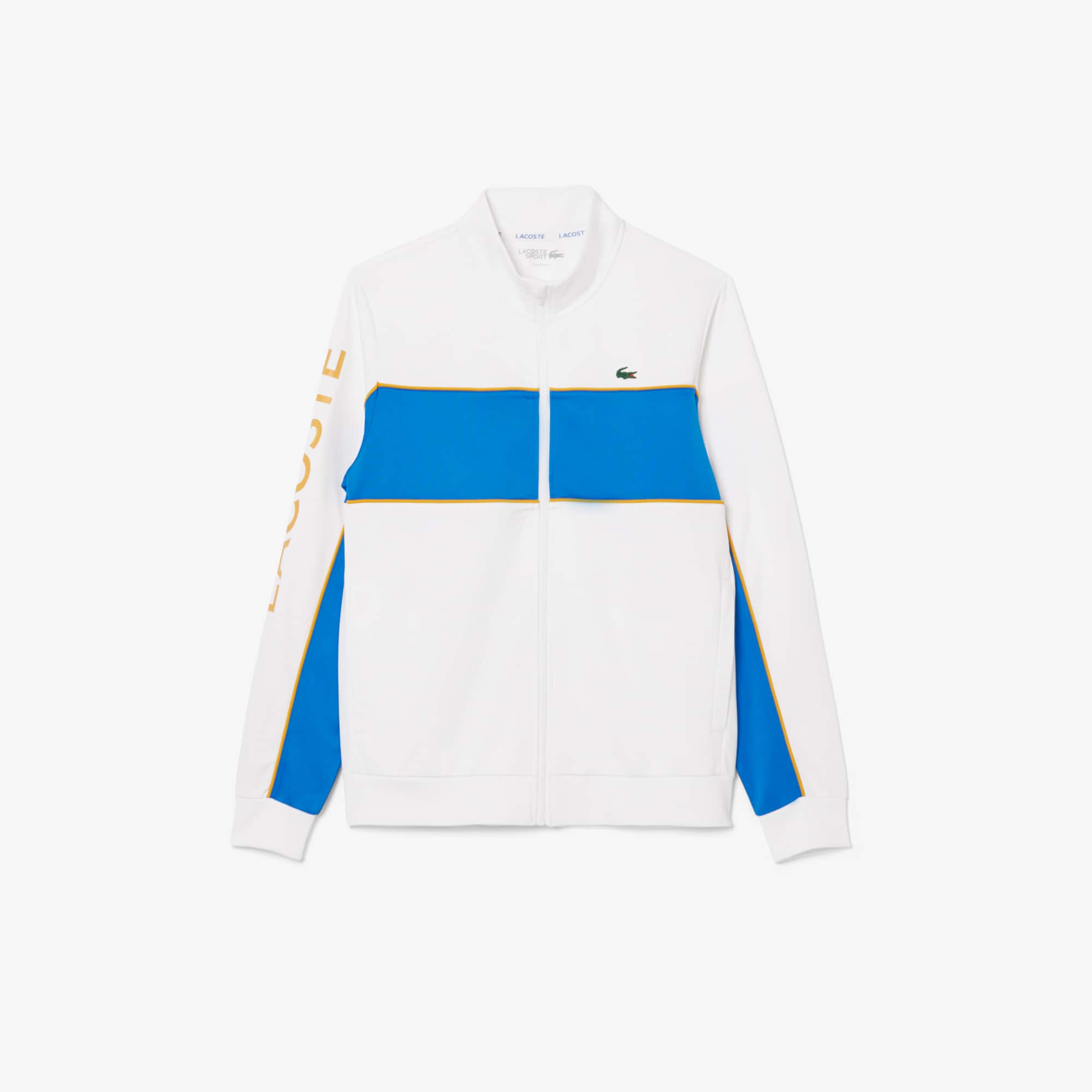 LACOSTE ホワイト ネイビー ジャージ Men's Branded Zip-Up Sweatshirt - Sweaters & Sweatshirts