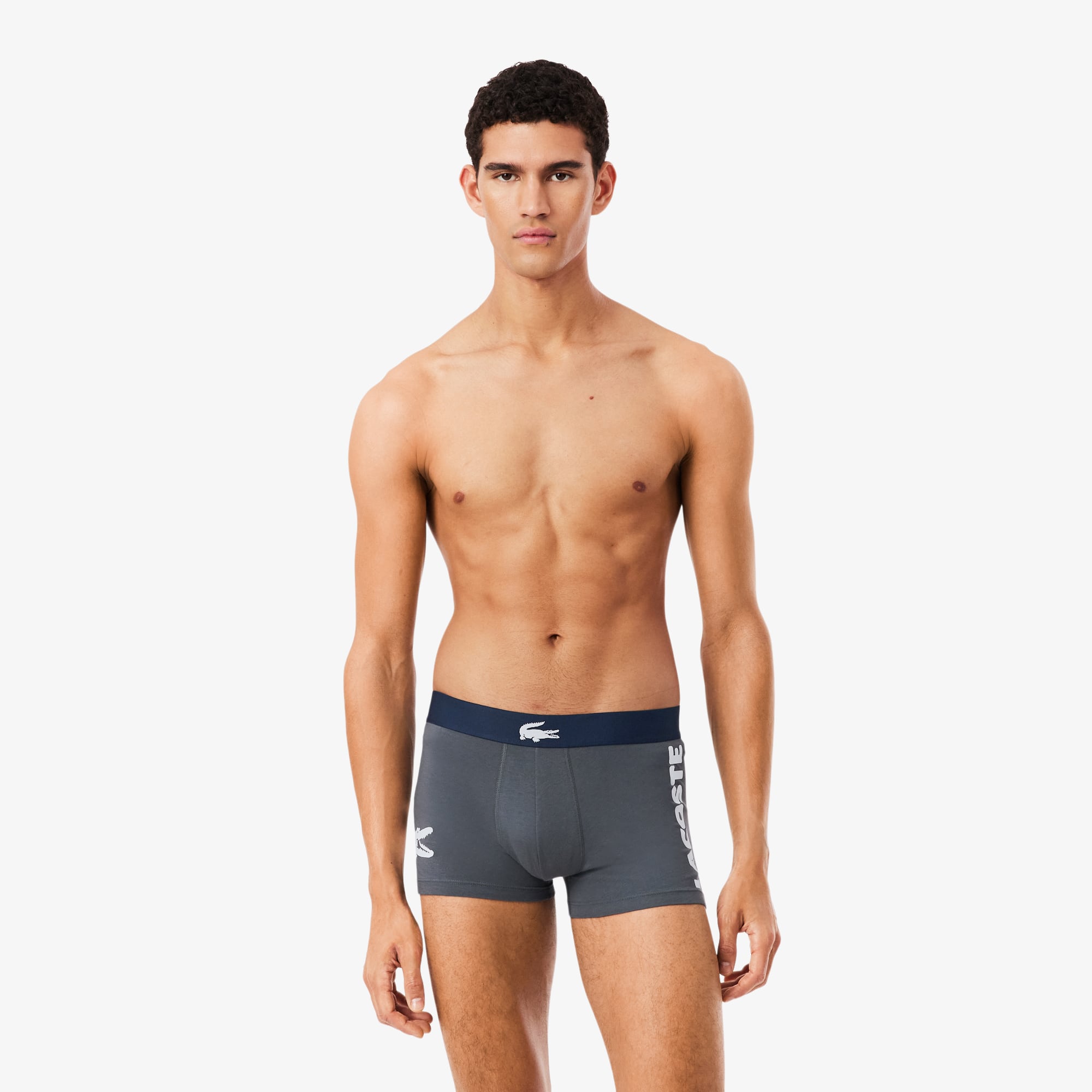 Lacoste Men's 3-Pack Regular-Fit Big Croc Logo Trunk Underwear - 0Ivflagstone/white