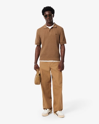 Classic Fit Cable Knit Cotton Polo Shirt