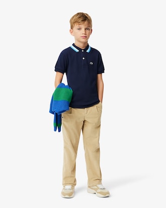 Kids' Stripe Collar Petit Piqué Polo