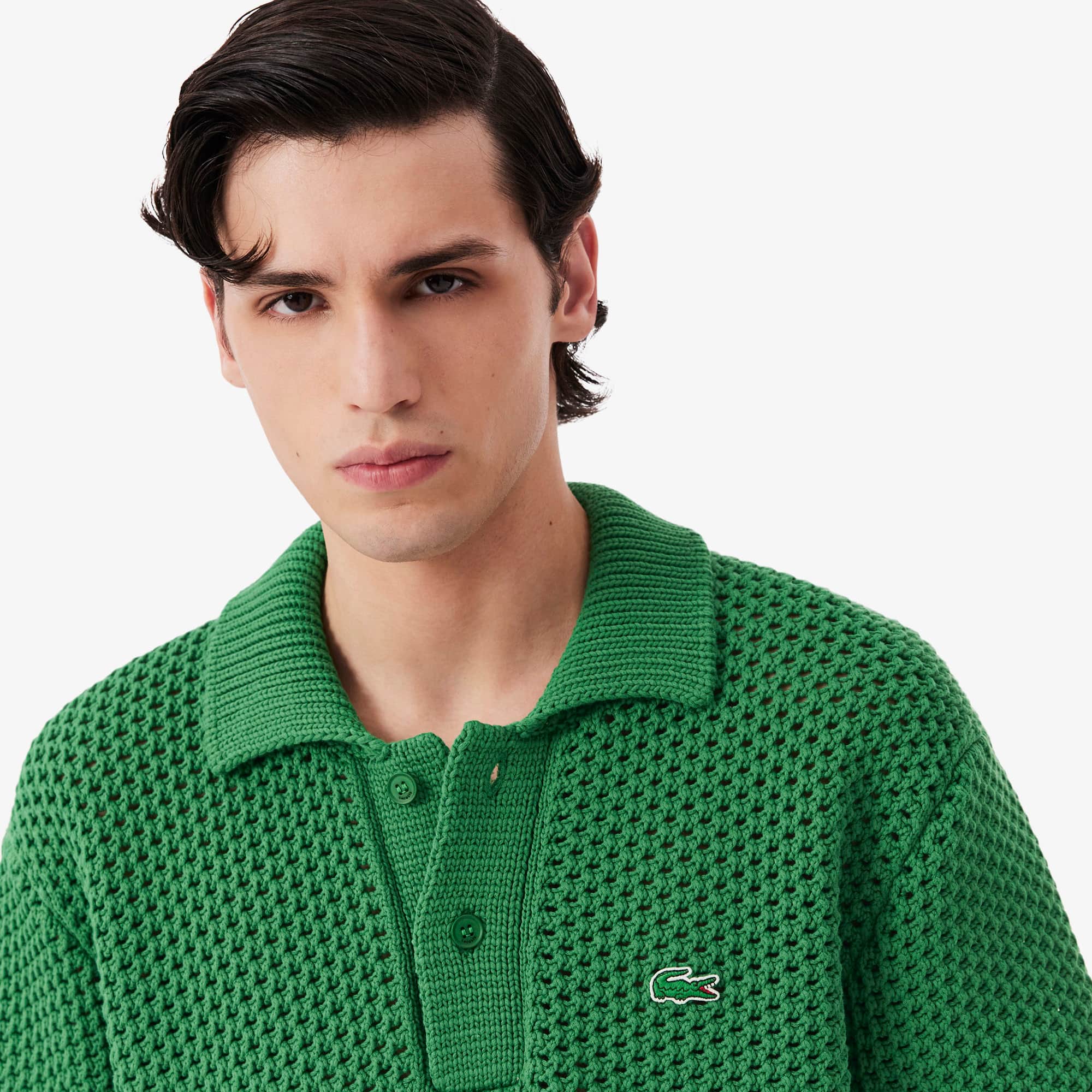 Runway Lacy Striped Polo Collar Sweater