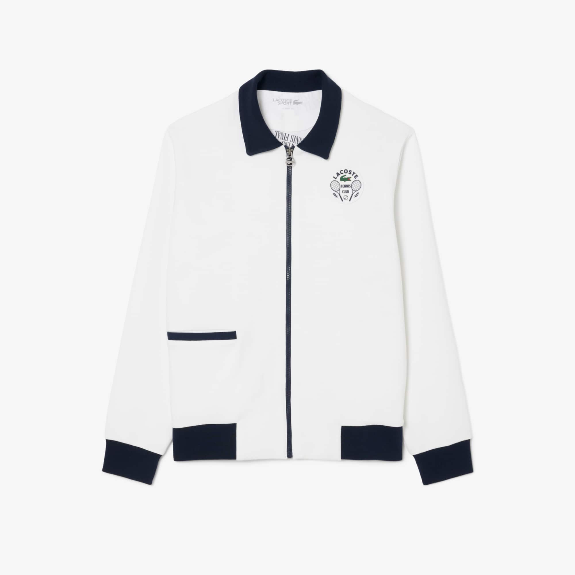 LACOSTEジャケット アシンメトリーボーダーハイネック ドローストリング 鹿の子地