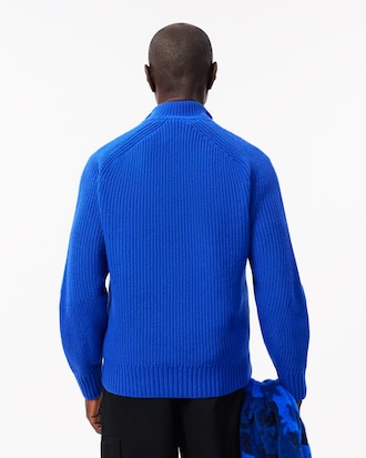 Men's Zip-Up High-Neck Wool Sweater
