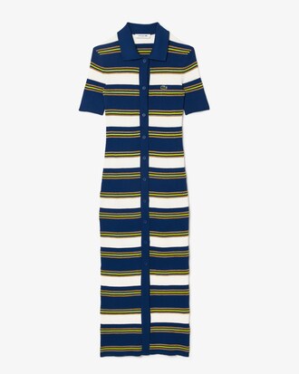 Women's Rib Knit Striped Shirt Dress
