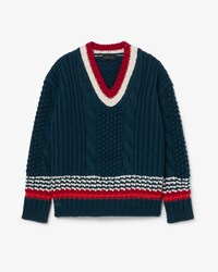 Runway Textured Stripe Wool V Neck Sweater