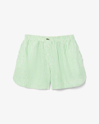 Pantalones cortos de lino a rayas de corte relajado para mujer