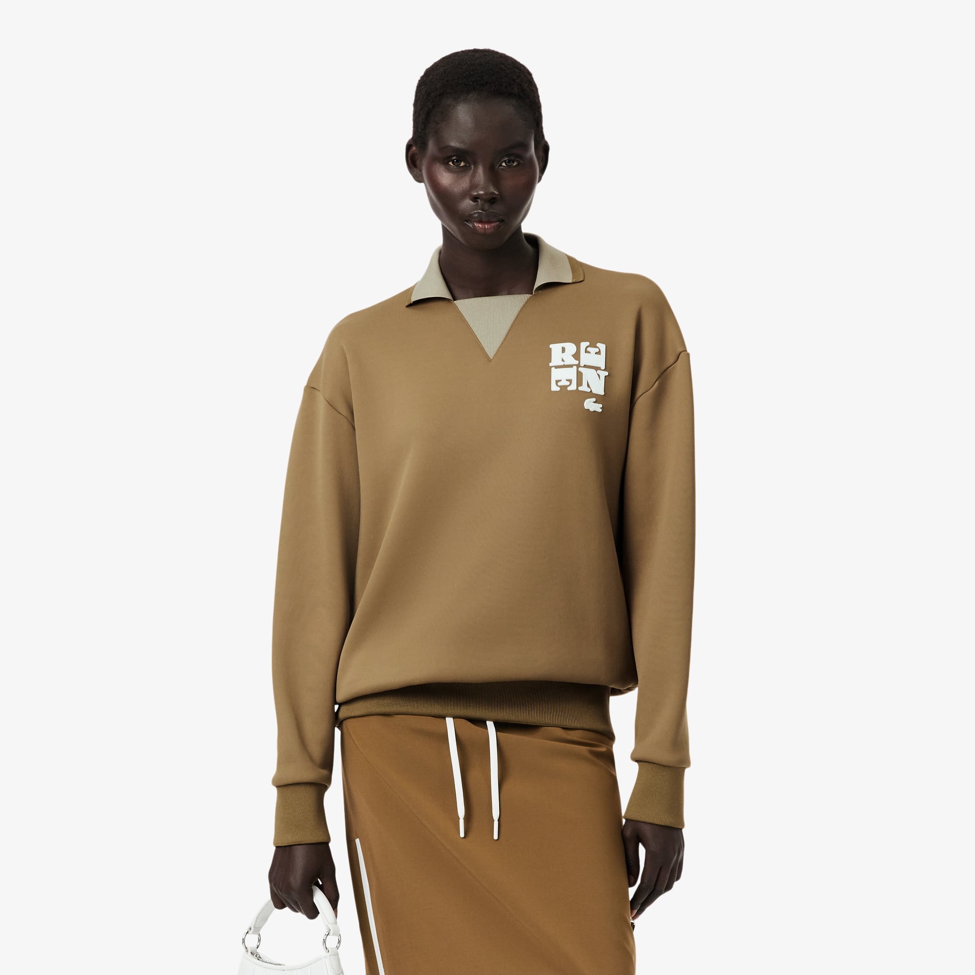 Lacoste Runway Polo Shirt Collar Badge Accent Sweatshirt - 38 In Brown
