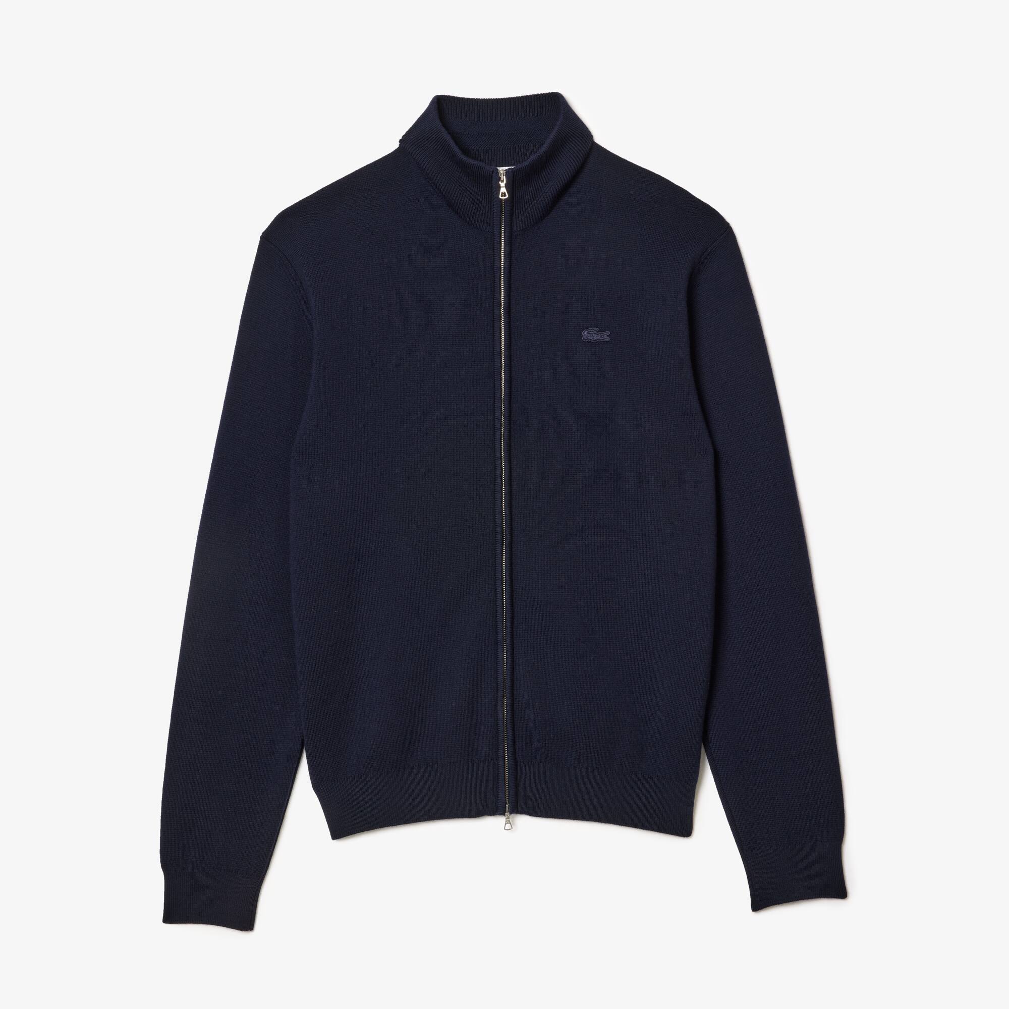 Men's High-Neck Zip-Up Wool Cardigan - Sweaters & Sweatshirts