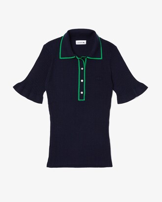 Polo Lacoste en tricot &agrave; manches volant&eacute;es