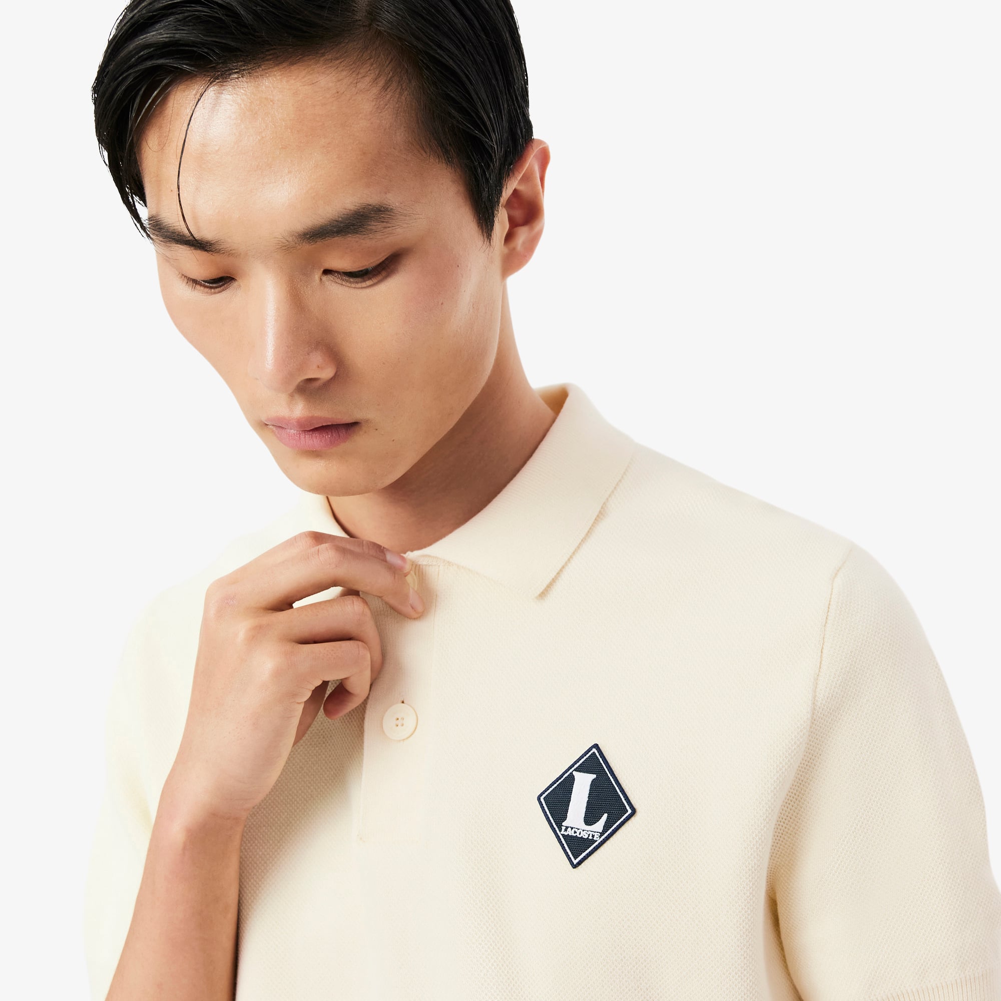 Made France Badge Accent Polo Collar Sweater