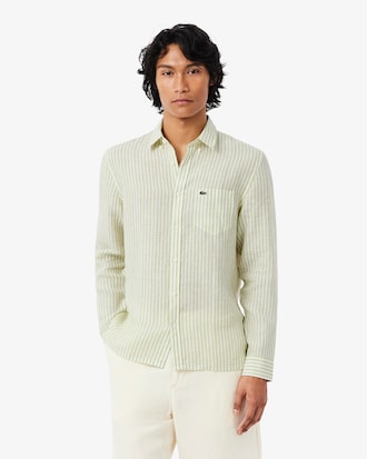 Camisa Para Hombre Regular Fit De Lino A Rayas