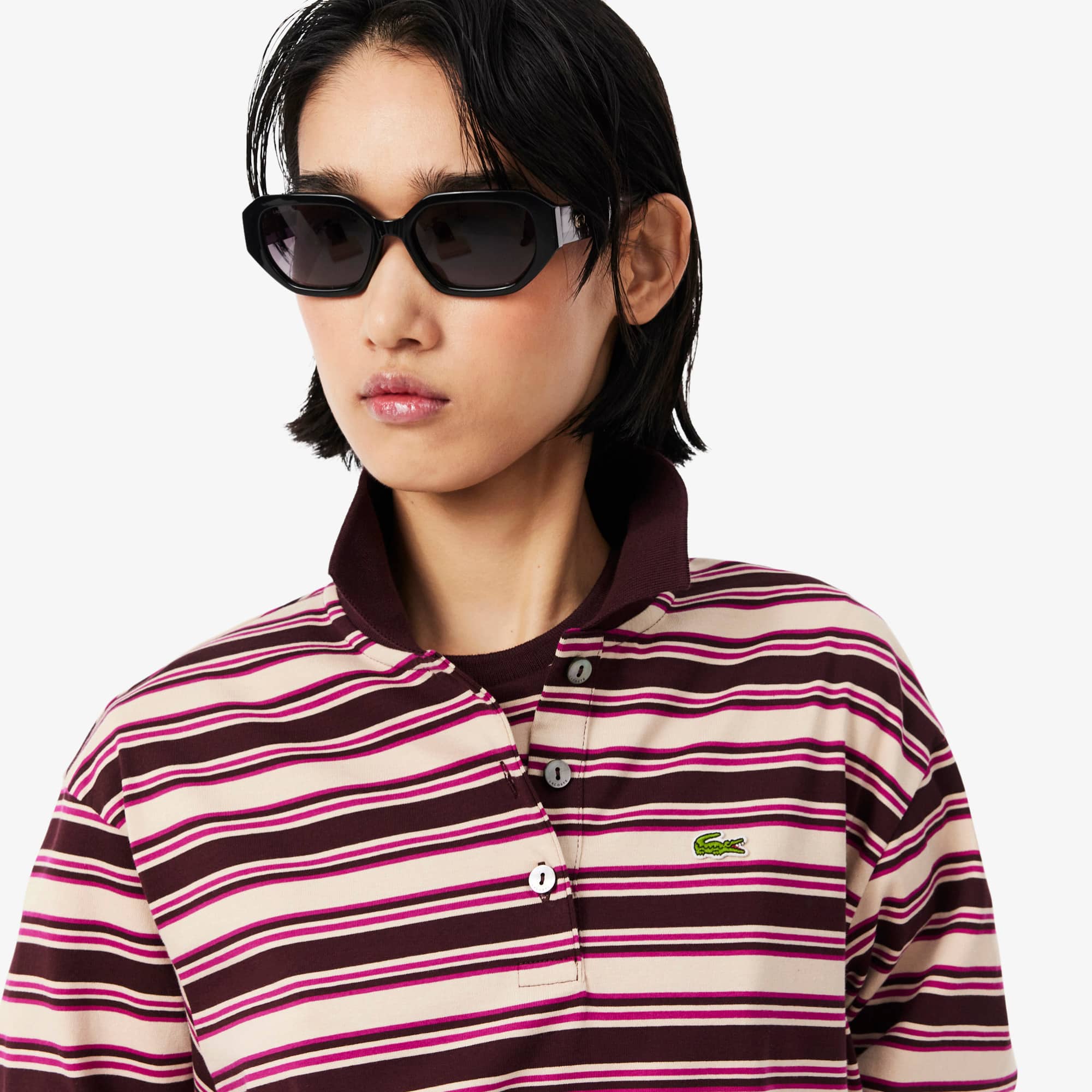 Oversized Striped Long Sleeved Polo Shirt