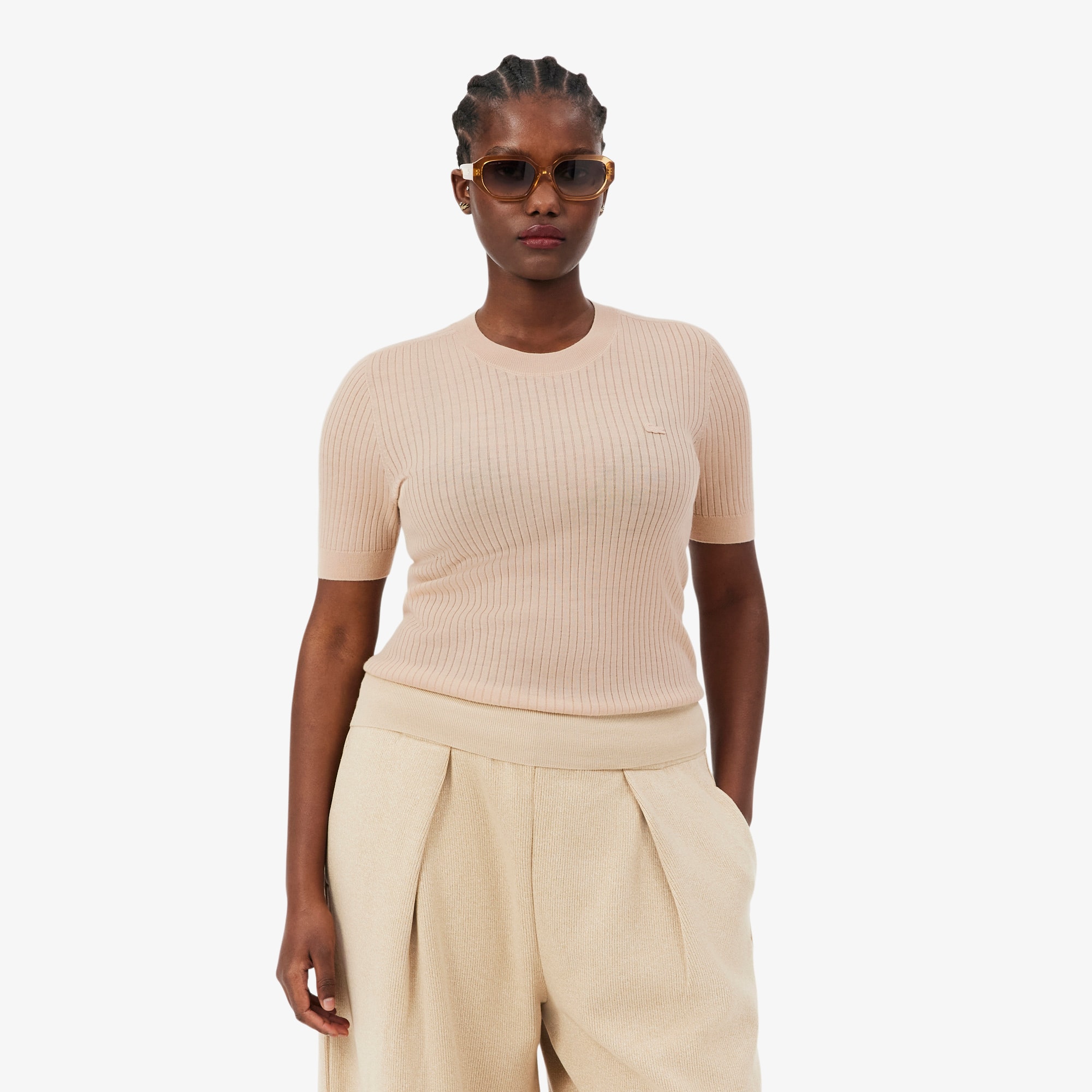 Women's Short Sleeve Merino Wool Rib Knit Sweater
