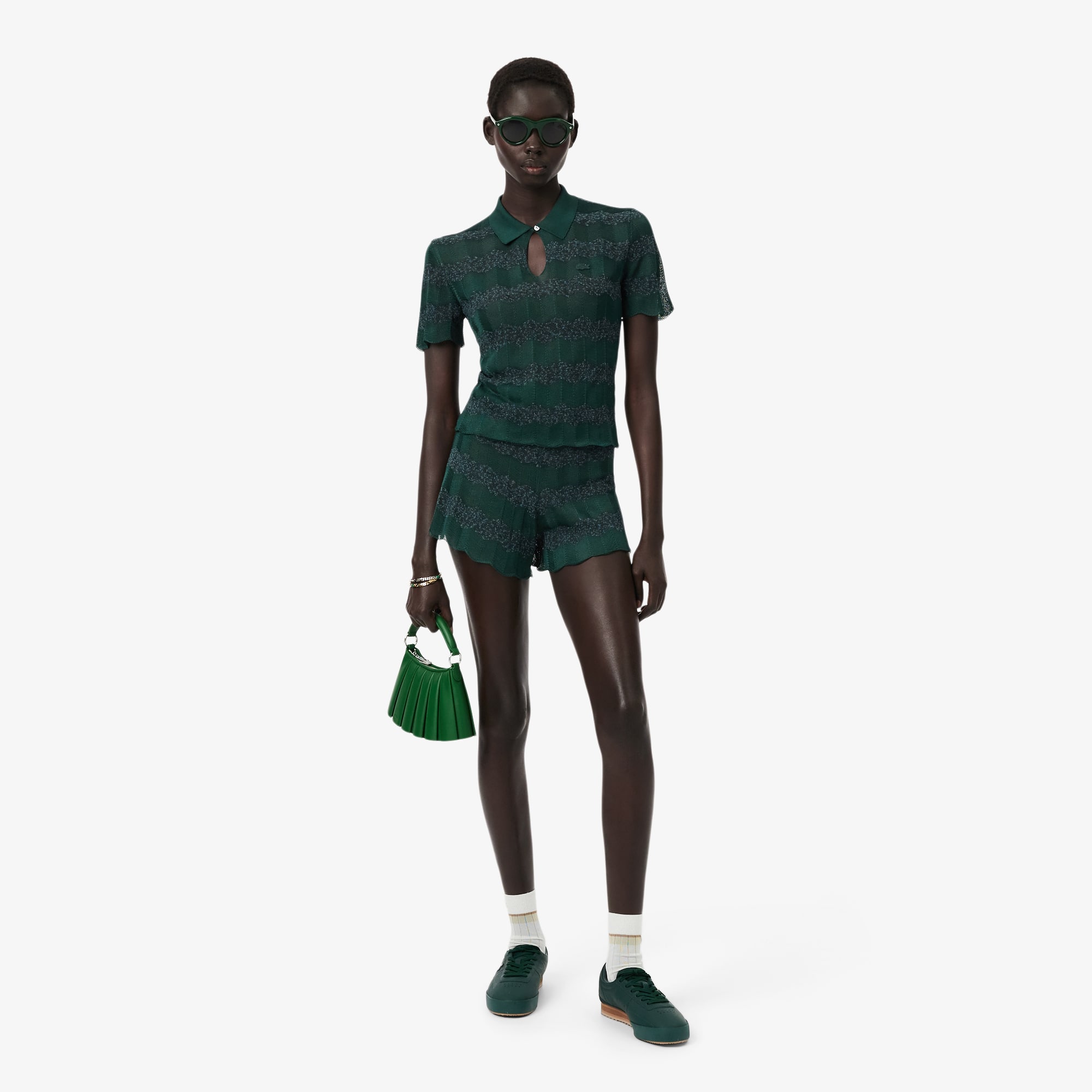 Lacoste Runway Pointelle Knit Shorts - 38 In Green