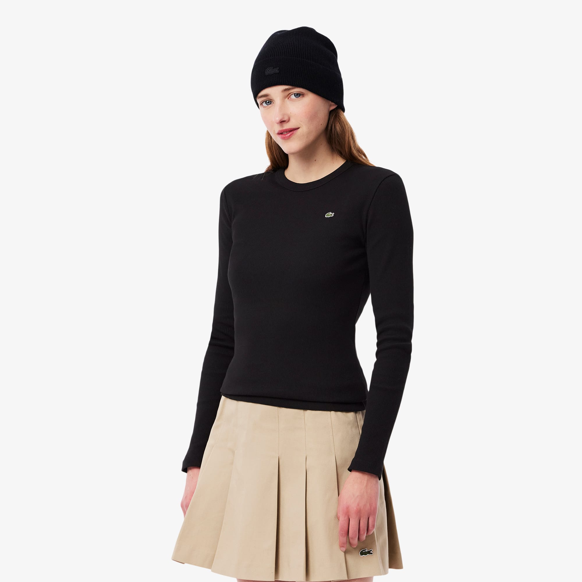 Lacoste Women's Slim Fit Ribbed Cotton T-Shirt