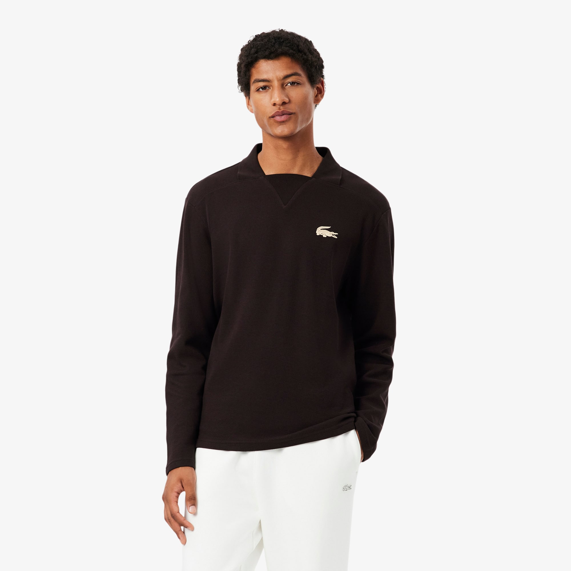 Lacoste Men's Waffle-Knit V-Neck Sleep Shirt - Buffalo