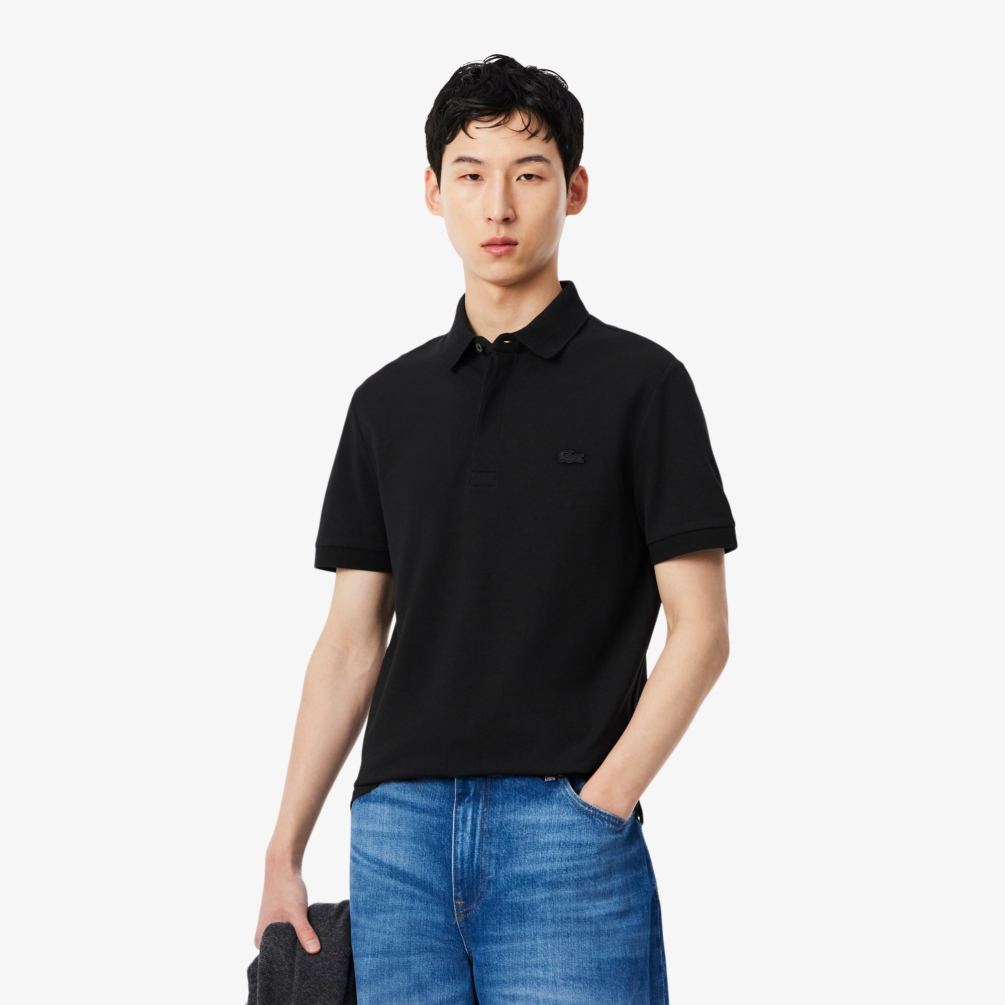 Lacoste Polo de Piqué Stretch Paris con Corte Regular para Hombre Negro