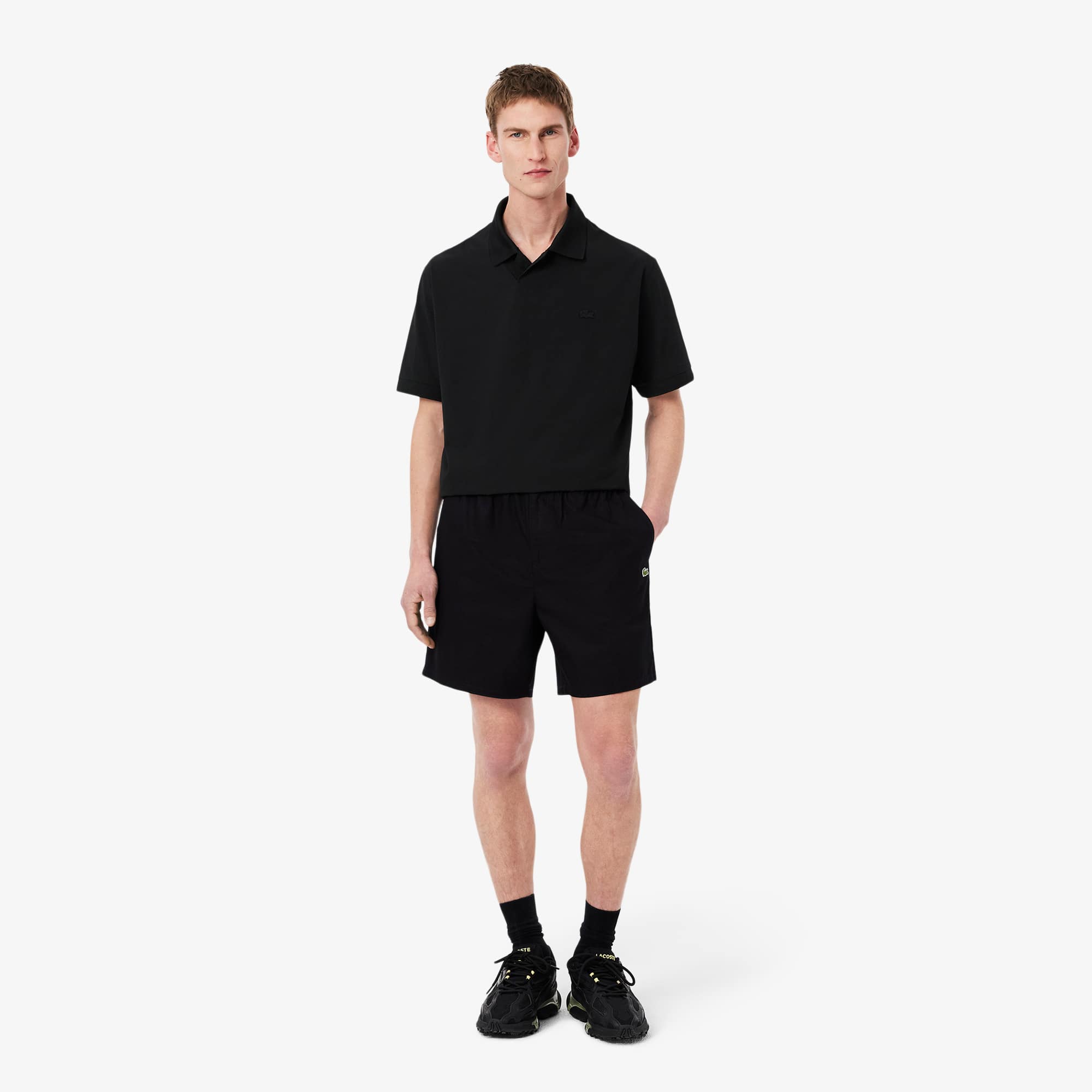 Lacoste Shorts De Popelín Relax Fit Para Hombre Negro