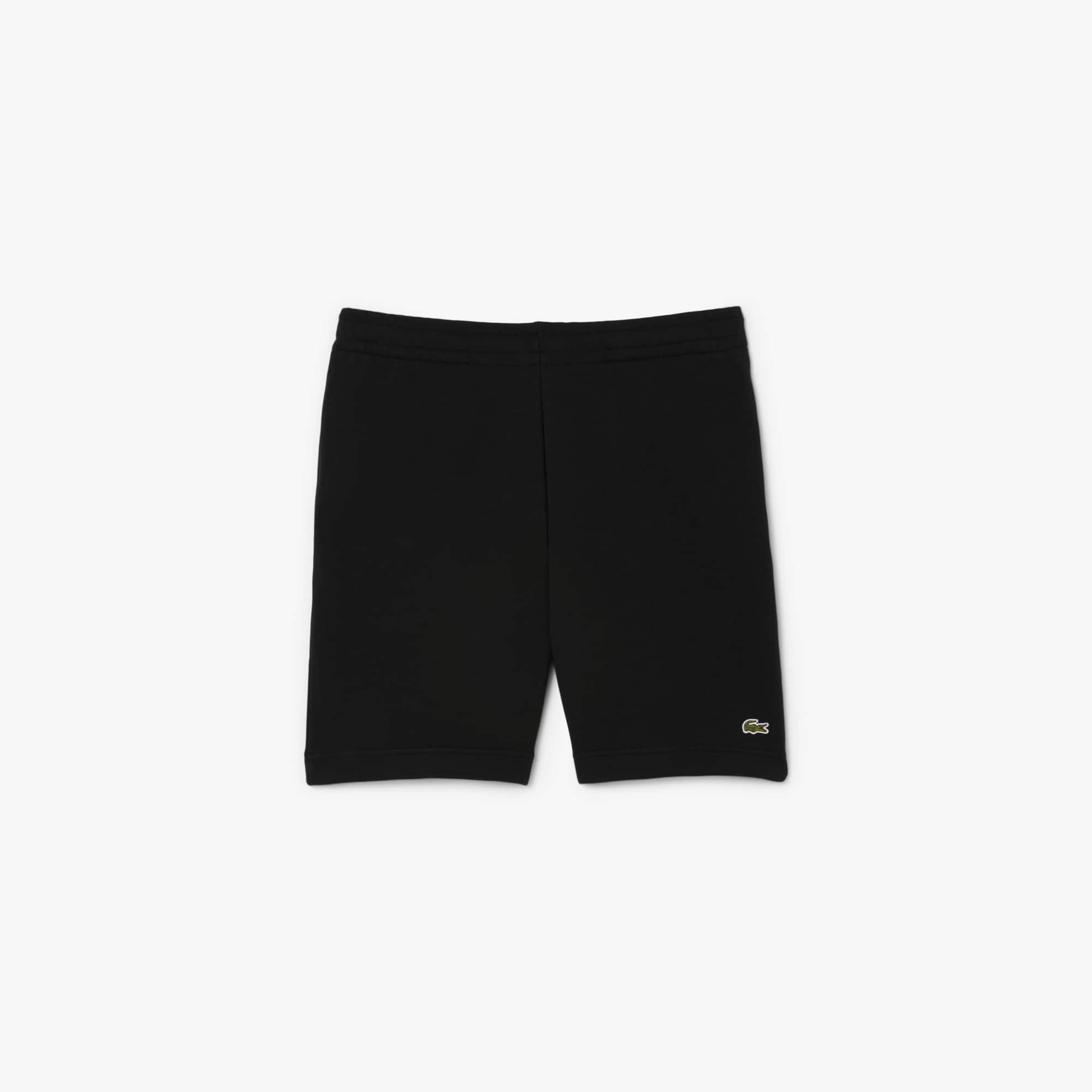 ハーフ・ショートパンツ LACOSTE Men Shorts GH9860 031 Black Men's Regular Fit Logo Stripe Fleece Shorts - Shorts & Swim