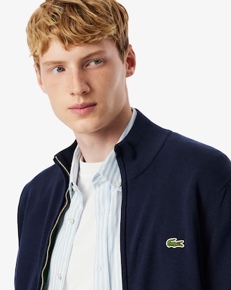Men's Zip-Up High-Neck Cotton Sweater