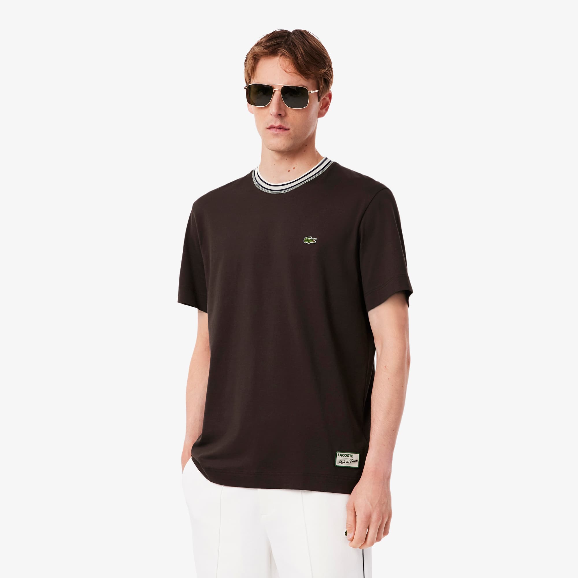 Lacoste Men's Made In France Stripe Neck T-shirt - 3xl In Brown