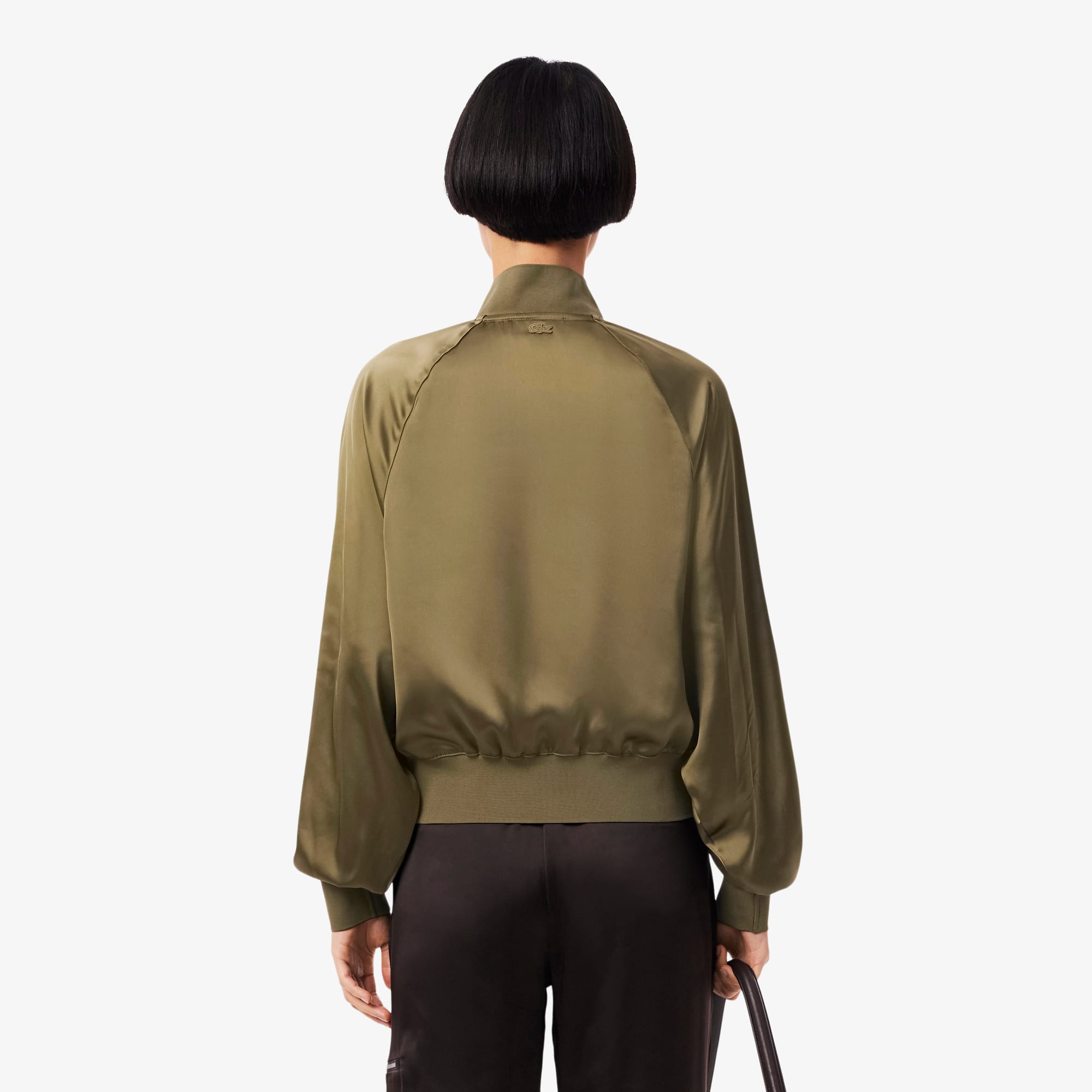 極美品24SS Theory AIRY COTTON SHEER BOMBER Women's Oversized Embroidered Signature Satin Bomber Jacket