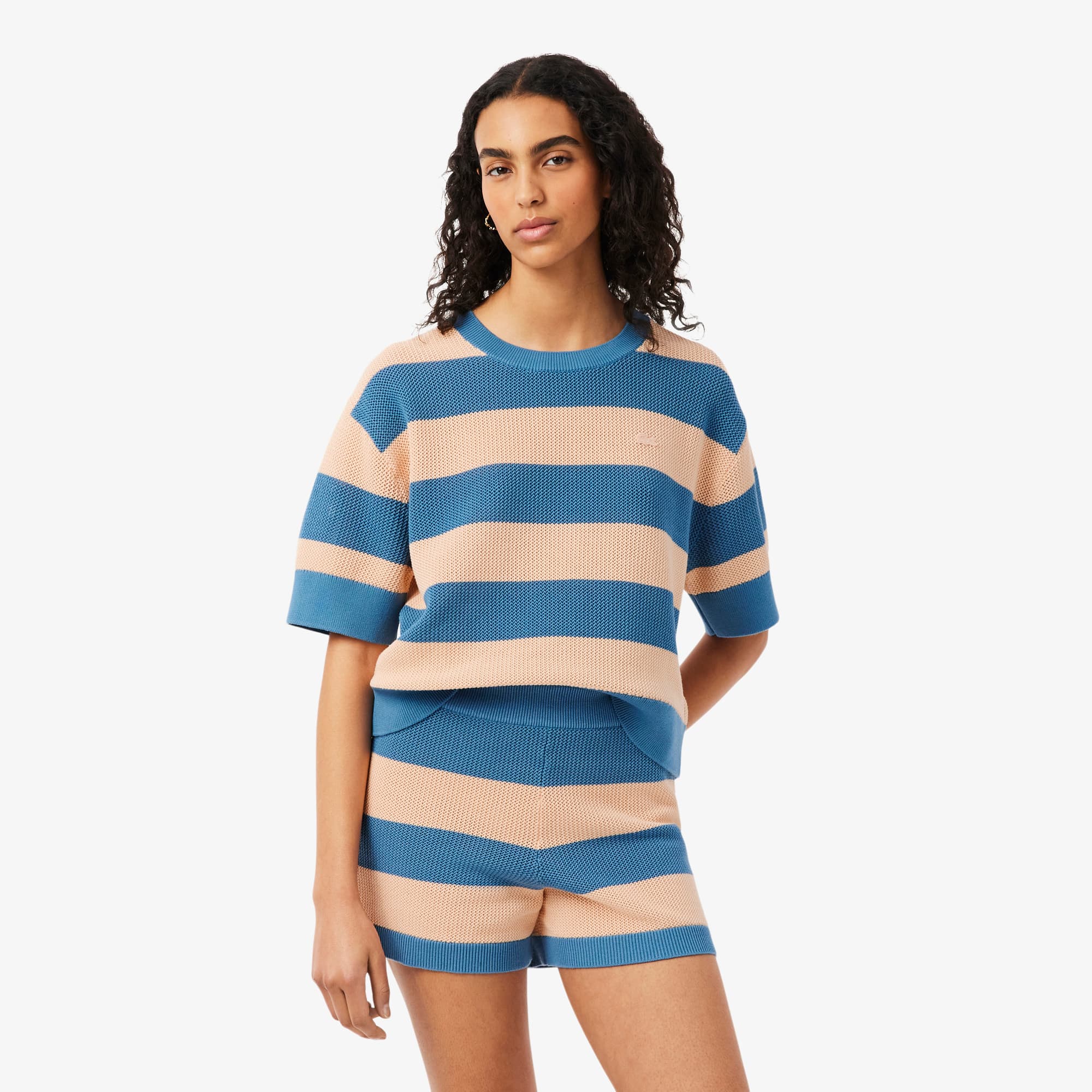 Striped Mesh Knit T-Shirt - Sweaters & Sweatshirts - New In 2026