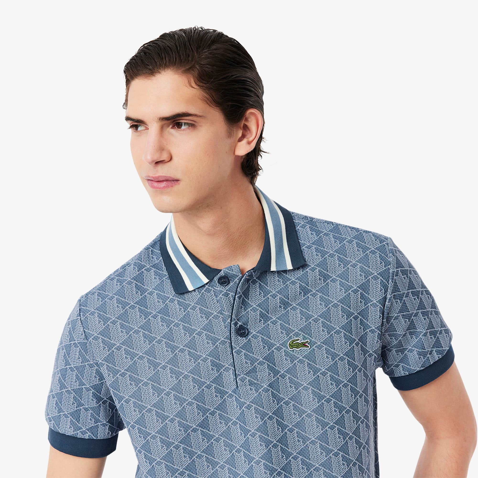 ★★ ★★ 2color men's regular fit monogram logo MENS LACOSTE CLASSIC FIT MONOGRAM POLO (BLACK/DARK GREY)